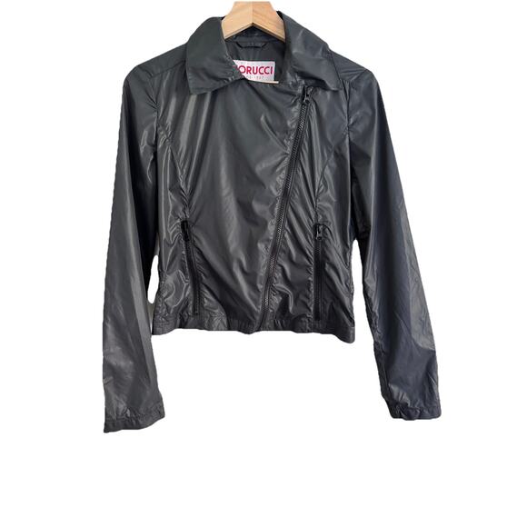 Fiorucci Jackets & Blazers - FIORUCCI Dark Grey Women’s Lightweight Cropped Biker Rain Coat US 2 Edgy Moto